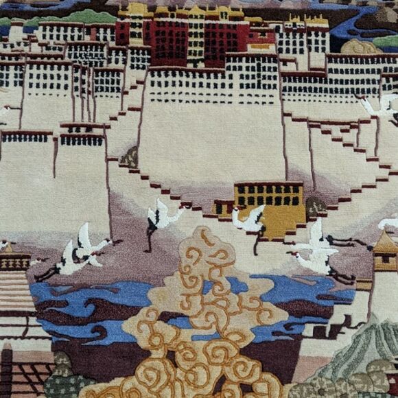 Tibetan Potala Palace Rug w/ Fringe Tapestry Wall Hanging Decor - Picture 5 of 7